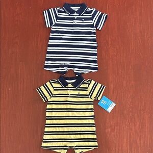 Carter's Striped Polo Rompers in Navy & Yellow